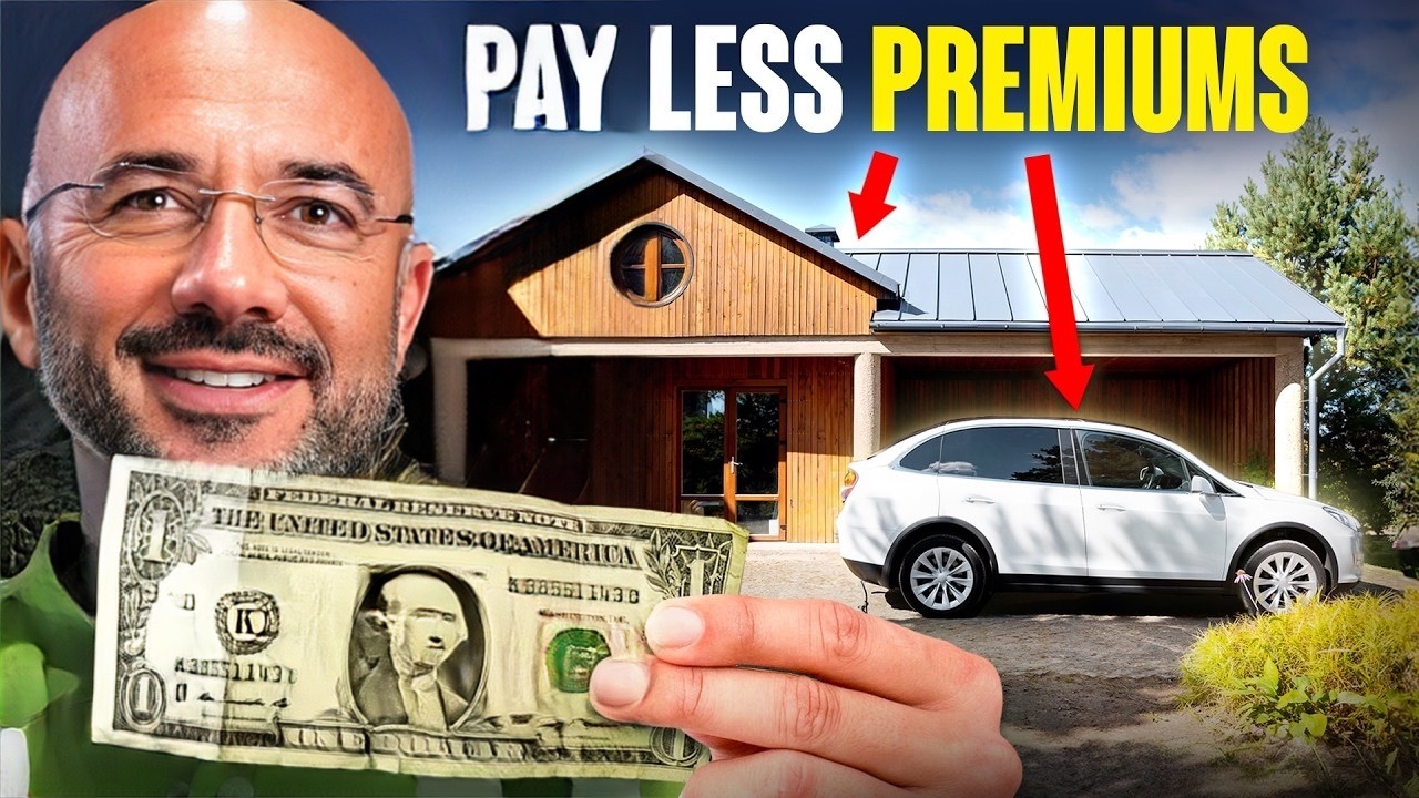 Man showing how to save on insurance premiums with a house and car in background